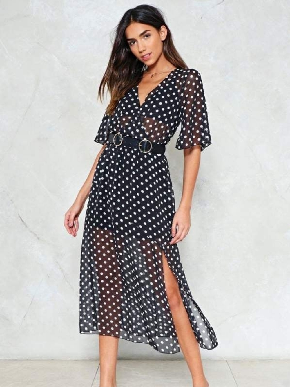 Nasty Gal Black and White Polka Dot Midi Dress